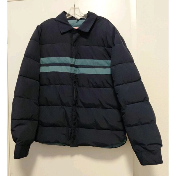 Birdwell Beach Britches Jacket Mens Nylon Full Zip Puffer Navy Blue Stripe XL - Picture 1 of 10